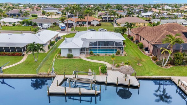Aerial of Backyard & Canal