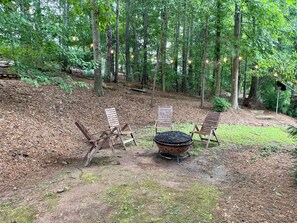 Sammys Lodge features a festoon lit fire pit perfect for making s'mores.