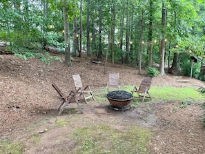 Sammys Lodge features a festoon lit fire pit perfect for making s'mores.