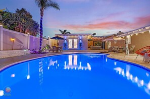 Take a night swim in the saltwater pool that can be heated year round