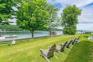 lawn area and view of the lake