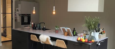 Large kitchen with bar