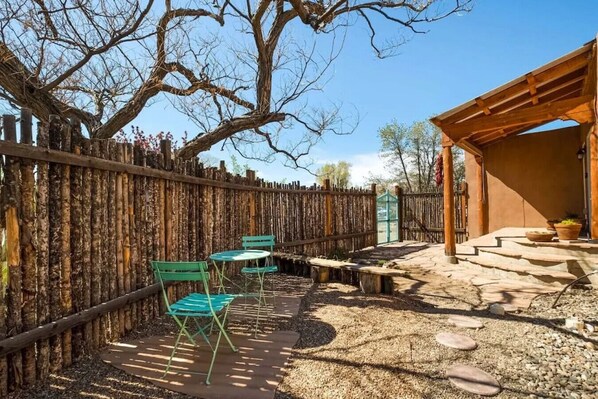 Beautiful, private front yard with seating