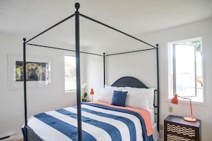 Bedroom 1 with high quality linens and towels furnished