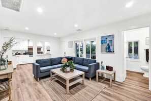 Living room overlooking porch.