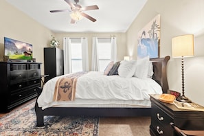 The master bedroom features a King-size Serta pillowtop mattress with Serta pillows. This home offers two King-size beds for optimal comfort.