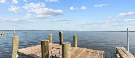 Ladder can be used to get into the lake from the dock. Bench seat is available on the dock.