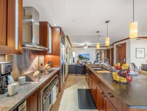 Fully equipped kitchen with stainless steel appliances