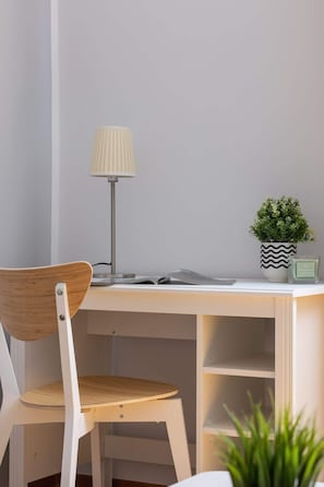 Desk with chair, ideal for remote working.