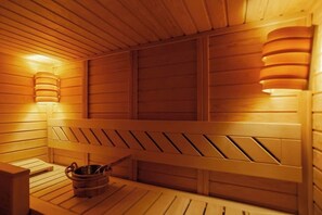 Sauna room in the spa area of the villa.