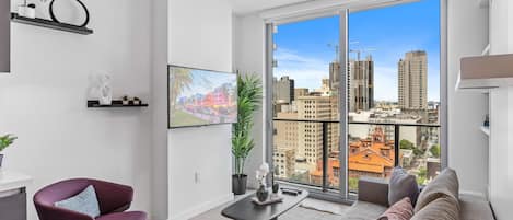 Living room with Miami city views