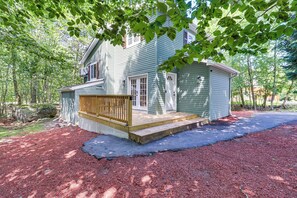 House Exterior | Deck w/ Seating | Pets Welcome w/ Fee