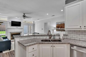 Kitchen faces the living area 