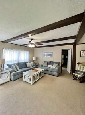 Spacious living room, queen size pull out couch.  Smart TV, and internet