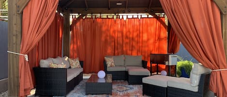 Backyard gazebo. The perfect spot for morning coffee or cocktail hour.