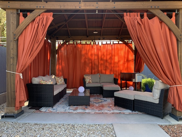 Backyard gazebo. The perfect spot for morning coffee or cocktail hour.