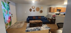 View of living room from the hallway