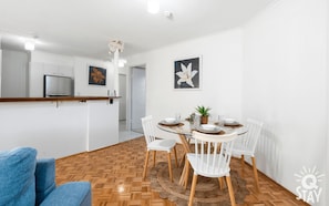 Dining area is right next to the kitchen