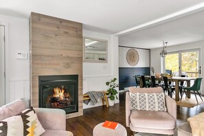 Snuggle up and get warm by the easy to start gas fireplace