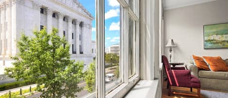 Absolutely stunning views of Supreme Court and Library of Congress from the property living room