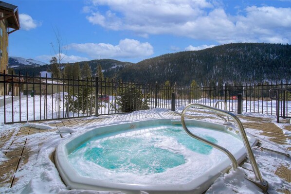 Swim in the outdoor hot tub to soothe weary muscles.
