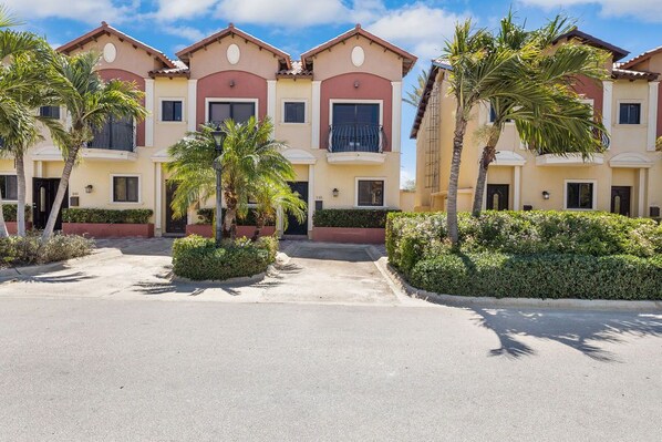 Be captivated by the beauty of this home's front view. Parking space available.