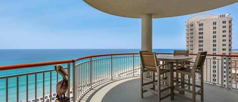 The spacious balcony has ample seating.