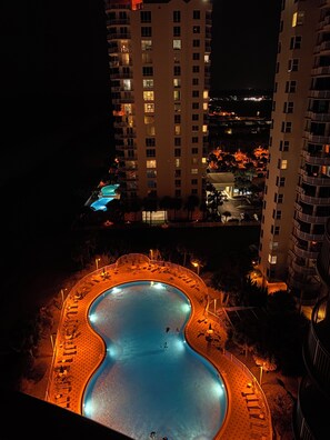 The night view from the balcony is spectacular.
