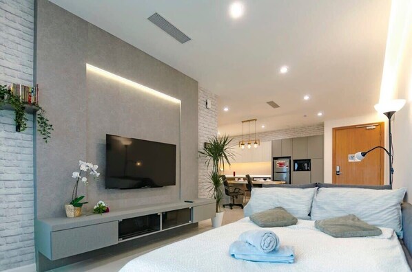 The sofa bed in it's bed form.