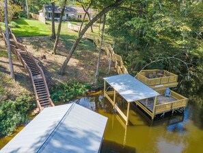 Aerial view of dock and boathouse (right)