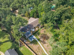 Aerial view of house from the lake