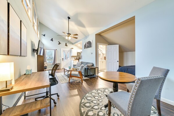 Old Forge Vacation Rental | Studio | 1BA | Stairs Required to Enter | 700 Sq Ft