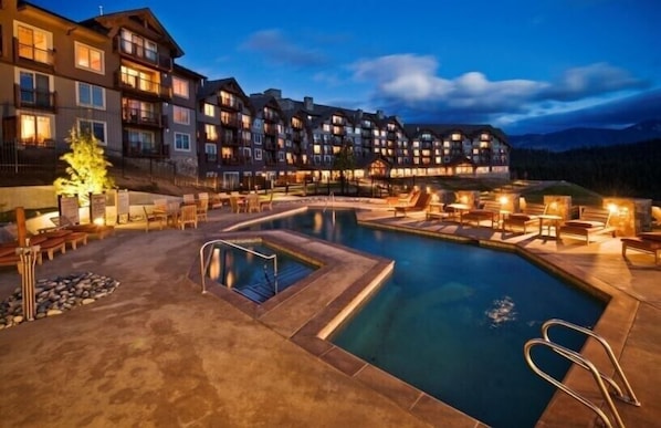 Take an Evening Swim in the outdoor heated pool at the Lodge