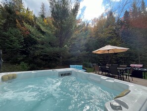 Backyard with hot tub