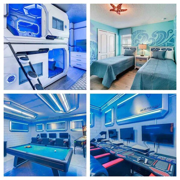 Experience comfort and character in our creatively themed room.