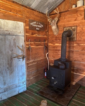Wood burning stove to keep toasty in the cooler months.