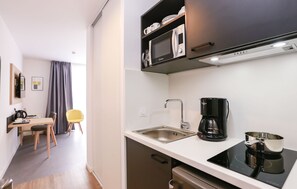 The kitchenette is equipped with all the necessary appliances. 