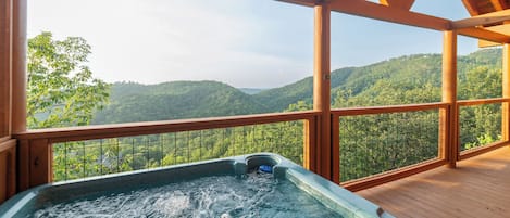 Amazing long-range mountain views surround you as you enjoy a refreshing soak.