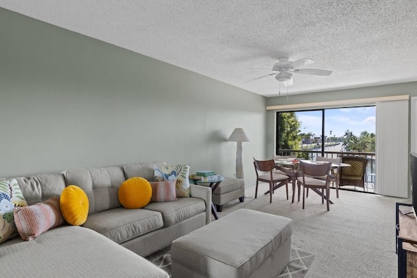 Bright and spacious living room with ample seating