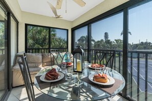 Enjoy wonderful meals in this private screened in patio