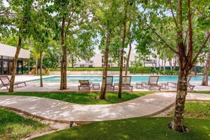 Sun loungers at the pool to enjoy the day
