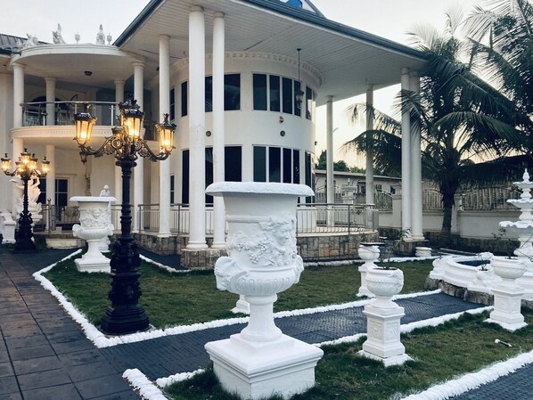 Stately Facade: The Peacock Mansion.