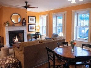 cozy gas log fireplace