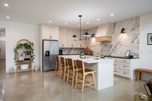 Fully stocked kitchen. 