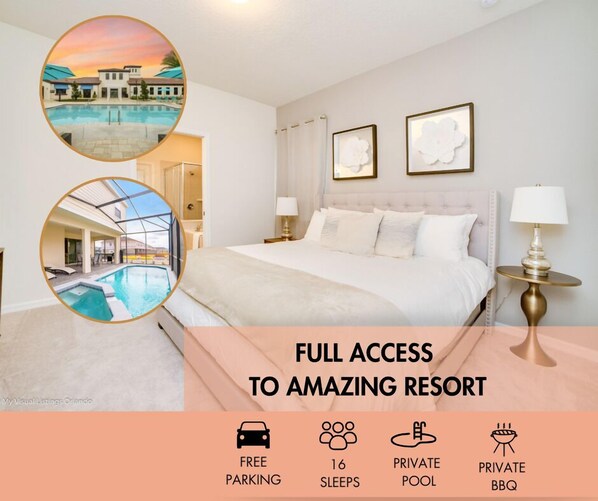 Enjoy your holidays in our 6br, 4.5ba home with private pool, BBQ, game room and resort access.
