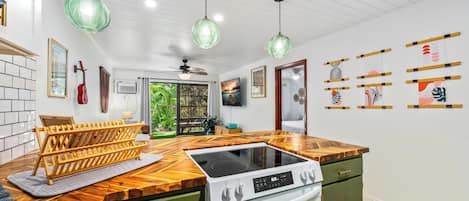 Kitchen flows into living area