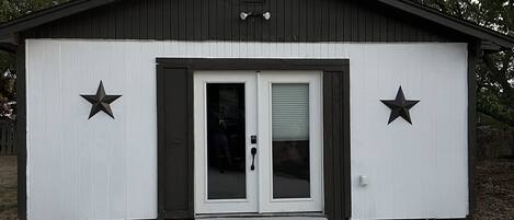 Studio entrance French doors