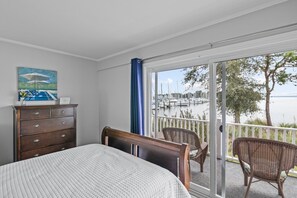 Experience luxury in our master bedroom with a view at the Airbnb. 