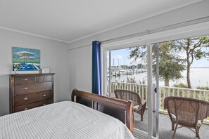 Experience luxury in our master bedroom with a view at the Airbnb. 