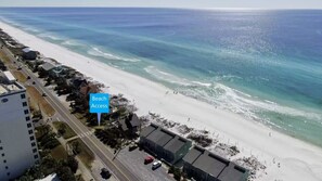 The Emerald Shores private beach offers a gated pavilion and dedicated attendant